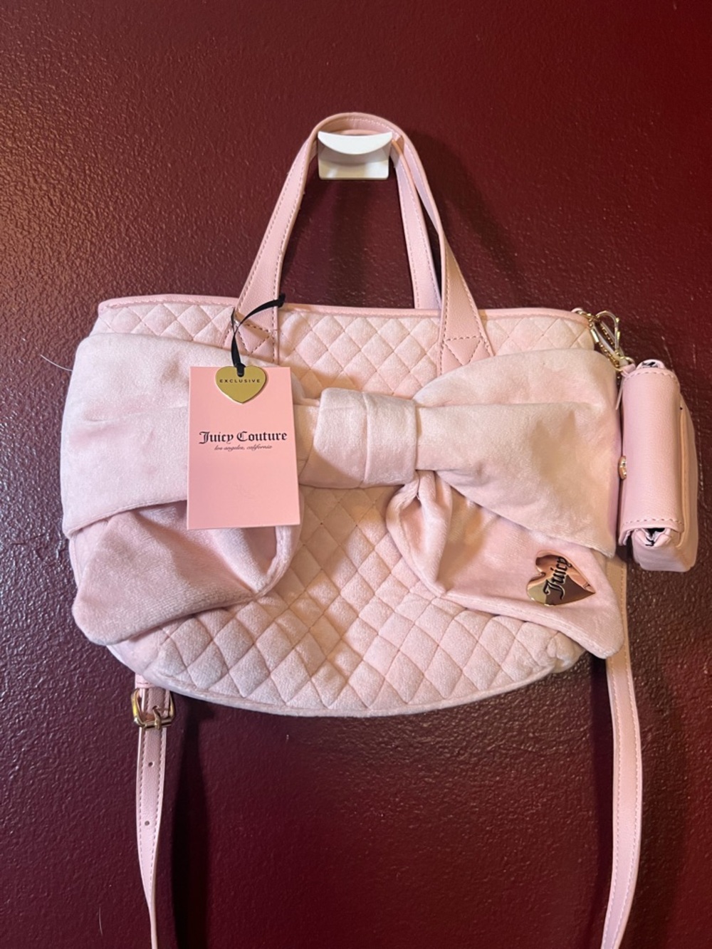 Juicy Couture Light Pink Quilted Bow Shoulder Bag with Charm